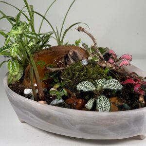 Waterfall Terrarium: Flowing Forest in Marbled Oval Planter